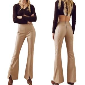 NWT Free People We The Free Real Deal Slit Vegan Faux-Leather Tan Pants- Size 30